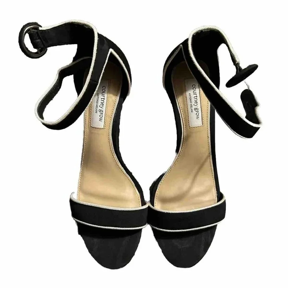 Antonio melani courtney grow open toe ankle strap heel size 8.5M Black White - Picture 1 of 5